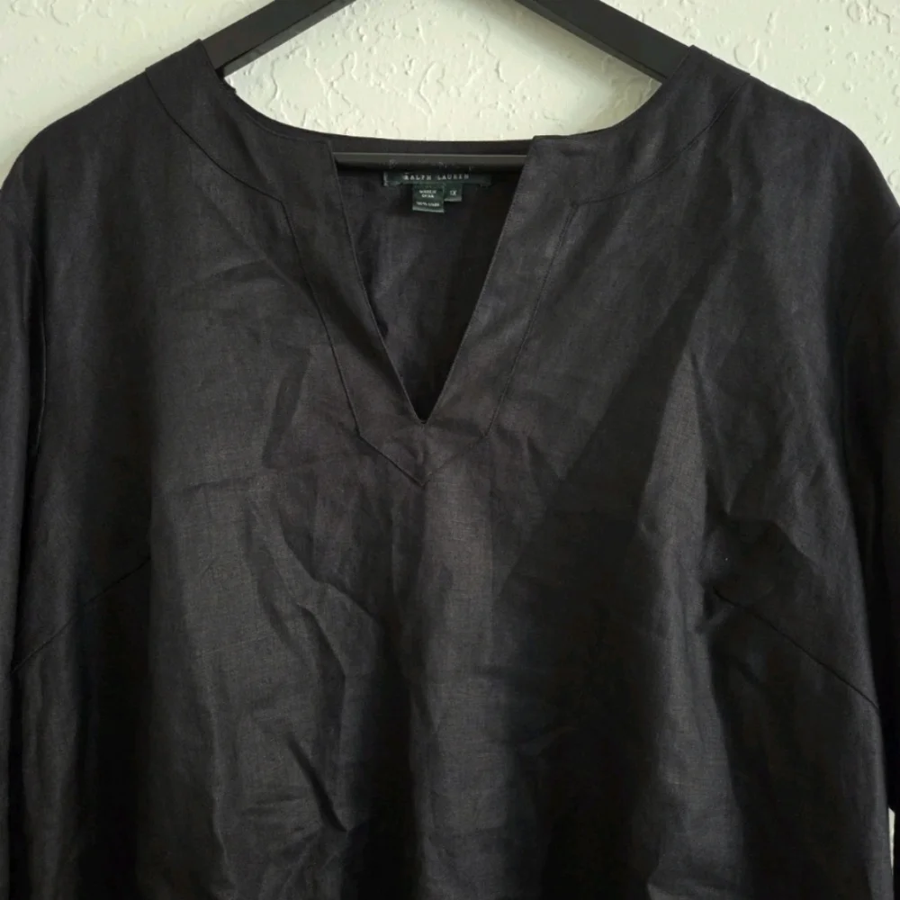 Lauren Ralph Lauren Boho Lagenlook Witchy Artsy Linen Black Blouse - Picture 3 of 7